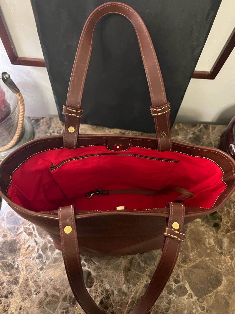 Dooney & Bourke Chestnut Italian Florentine Leather Convertible Shopper Tote Bag - Picture 9 of 16
